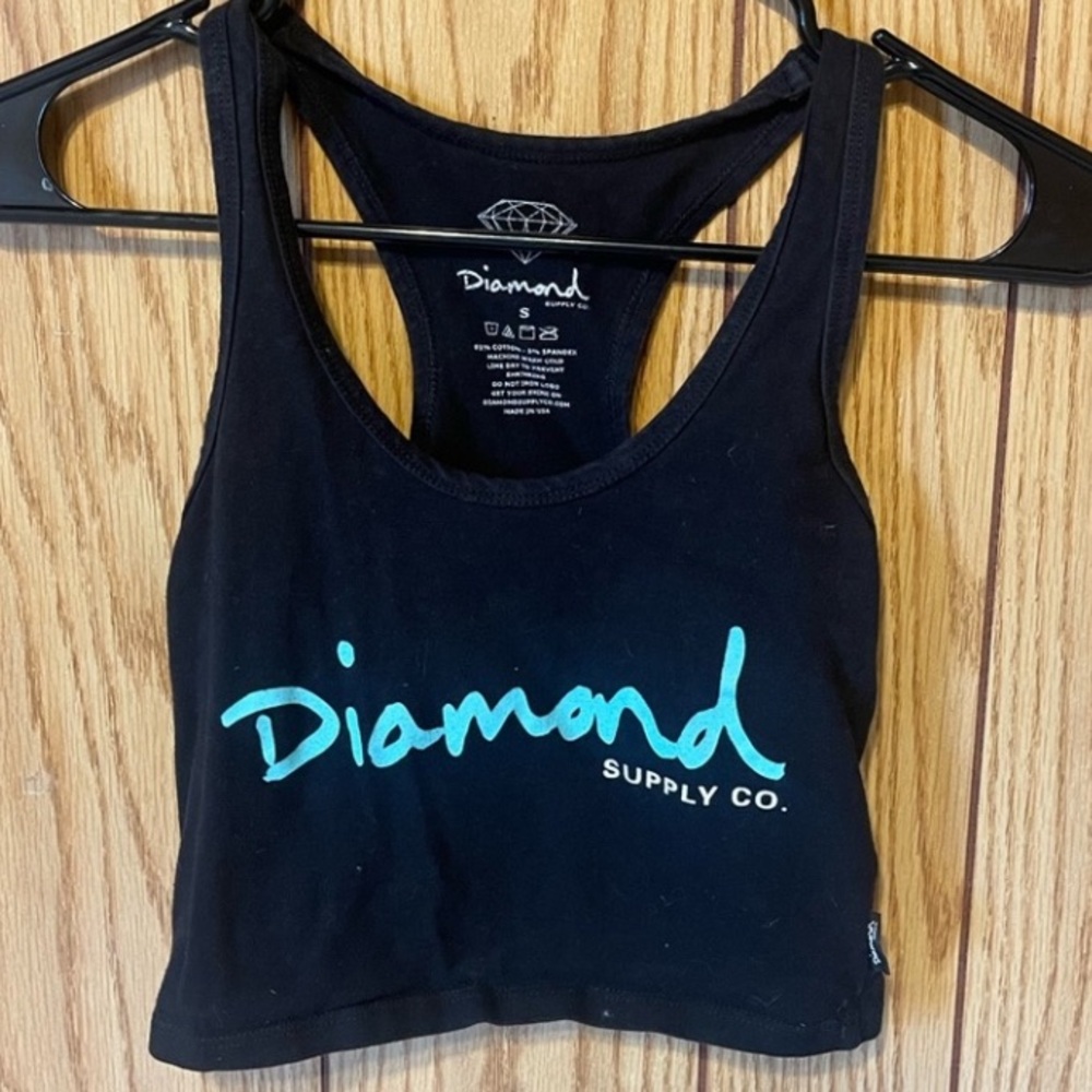 Diamond Pacsun Skate Aquamarine & Black Statement Cropped Tank Top Small